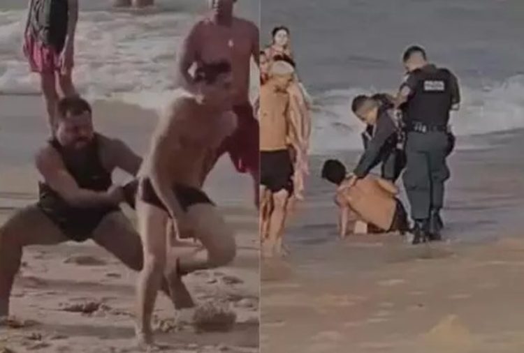 Homem foi preso em flagrante por tentativa de feminicídio, na Praia do Murubira, no distrito de Mosqueiro, em Belém. Foto: Reprodução / Redes sociais.