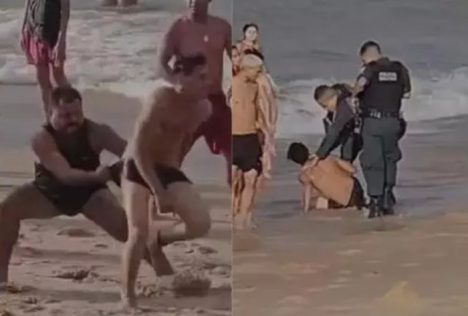 Homem foi preso em flagrante por tentativa de feminicídio, na Praia do Murubira, no distrito de Mosqueiro, em Belém. Foto: Reprodução / Redes sociais.