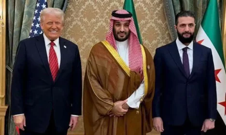 Síria, 14/05/2025 - O presidente dos Estados Unidos, Donald Trump, se encontrou com o presidente da Síria, Ahmed al-Sharaa (al-Jolani). Foto: Syrian Arab News Agency/Divulgação