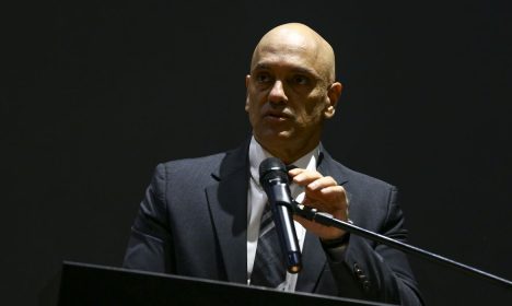 O presidente do TSE, Alexandre de Moraes, durante cerimônia de posse do diretor-geral da PF, na sede da corporação, em Brasília.