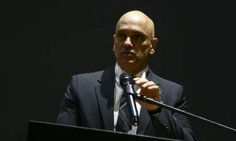 O presidente do TSE, Alexandre de Moraes, durante cerimônia de posse do diretor-geral da PF, na sede da corporação, em Brasília.