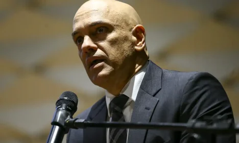 O presidente do TSE, Alexandre de Moraes, durante cerimônia de posse do diretor-geral da PF, na sede da corporação, em Brasília.