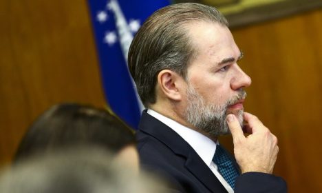 O presidente do Supremo Tribunal Federal, Dias Toffoli, durante reunião com o presidente da Câmara dos Deputados, Rodrigo Maia.