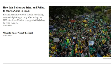 Brasília (DF), 02/09/2025 - Print do site Print sobre o julgamento de Jair Bolsonaro e envolvidos na trama dos atos golpistas. Foto: Print/NY Times