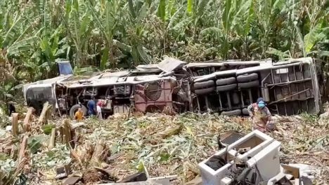 Trio elétrico Zeus capota em trecho da PE-089, em Machados, na Zona da Mata de Pernambuco - (Foto: Reprodução/Redes Sociais)