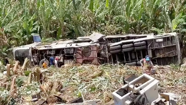 Trio elétrico Zeus capota em trecho da PE-089, em Machados, na Zona da Mata de Pernambuco - (Foto: Reprodução/Redes Sociais)