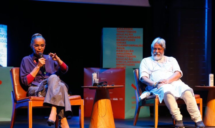 São Paulo SP 22/09/2023 . Ministra do Meio Ambiente, Marina Silva e Rajendra Singh , participam do Fórum Virada Sustentável, na Unibes Cultural, em São Paulo. Foto: Paulo Pinto/Agência Brasil