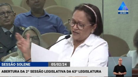 Governadora na leitura da mensagem. Foto: TV ALRN