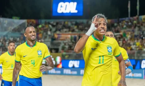 Omã, 04/05/2025 - Partida de Beach Soccer entre Brasil e Itália. Foto: CBF/Divulgação